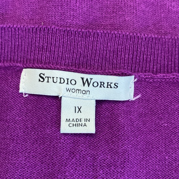 Studio Works women’s ribbed V-neck purple sweater long sleeves plus size 1X - Picture 5 of 12